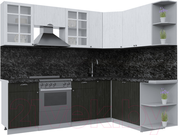 Изображение товара Кухонный гарнитур Интерлиния Берес 1.7x2.5 правая (дуб английский/дуб полярный/кастилло темный)