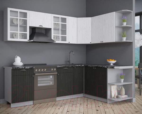 Изображение товара Кухонный гарнитур Интерлиния Берес 1.7x2.5 правая (дуб английский/дуб полярный/кастилло темный)