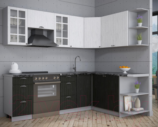 Изображение товара Кухонный гарнитур Интерлиния Берес 1.7x2.4 правая (дуб английский/дуб полярный/кастилло темный)