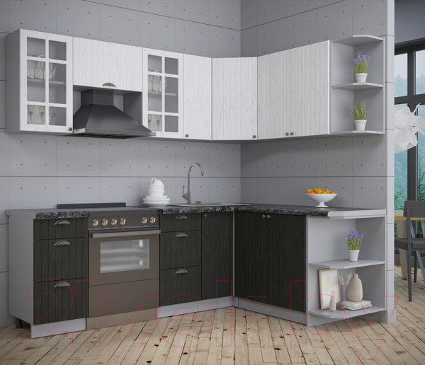 Изображение товара Кухонный гарнитур Интерлиния Берес 1.7x2.3 правая (дуб английский/дуб полярный/кастилло темный)