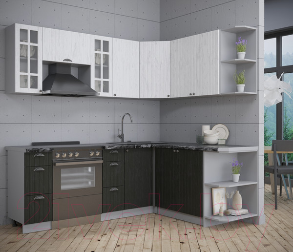 Изображение товара Кухонный гарнитур Интерлиния Берес 1.7x2.2 правая (дуб английский/дуб полярный/кастилло темный)