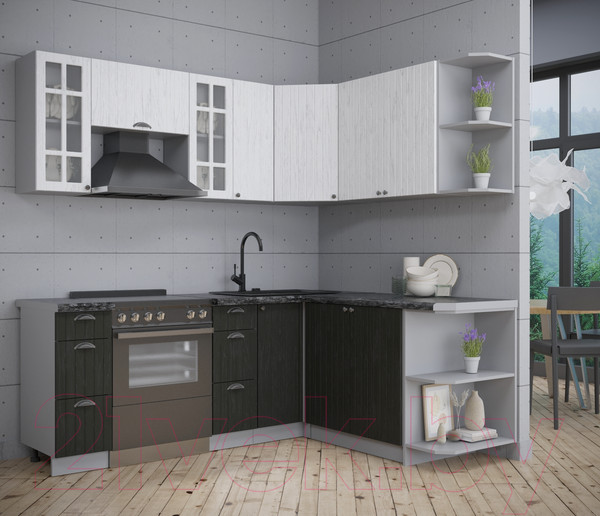 Изображение товара Кухонный гарнитур Интерлиния Берес 1.7x2.1 правая (дуб английский/дуб полярный/кастилло темный)