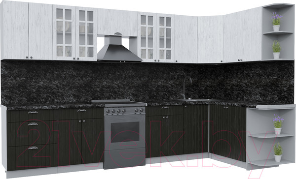 Изображение товара Кухонный гарнитур Интерлиния Берес 1.7x3.4 правая (дуб английский/дуб полярный/кастилло темный)