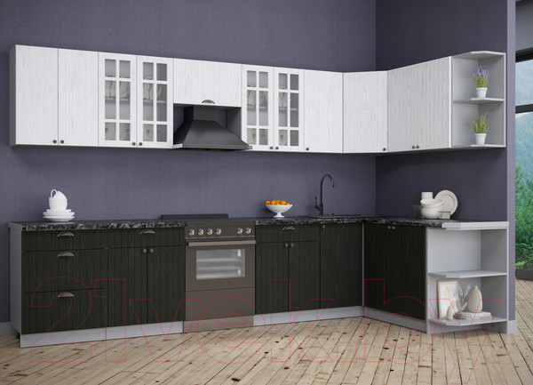 Изображение товара Кухонный гарнитур Интерлиния Берес 1.7x3.4 правая (дуб английский/дуб полярный/кастилло темный)