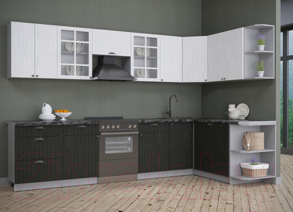 Изображение товара Кухонный гарнитур Интерлиния Берес 1.7x3.2 правая (дуб английский/дуб полярный/кастилло темный)