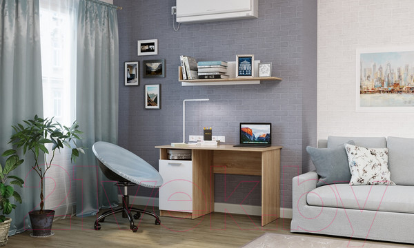 Изображение товара Полка Памир ПКС-12 (дуб сонома/белый глянец)