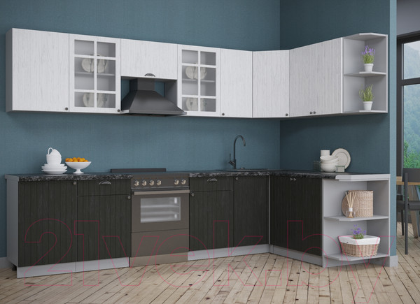 Изображение товара Кухонный гарнитур Интерлиния Берес 1.7x3.1 правая (дуб английский/дуб полярный/кастилло темный)