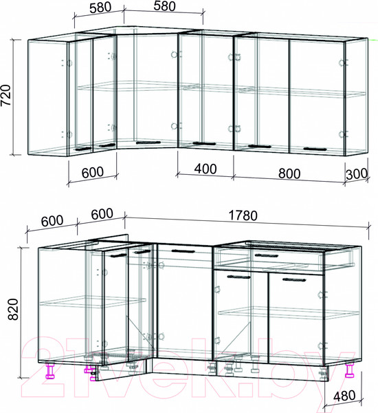 Изображение товара Кухонный гарнитур Интерлиния Мила Лайт 1.2x1.8 без столешницы (дуб молочный/дуб венге)