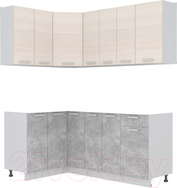Изображение товара Кухонный гарнитур Интерлиния Мила Лайт 1.2x1.9 без столешницы (вудлайн кремовый/бетон)