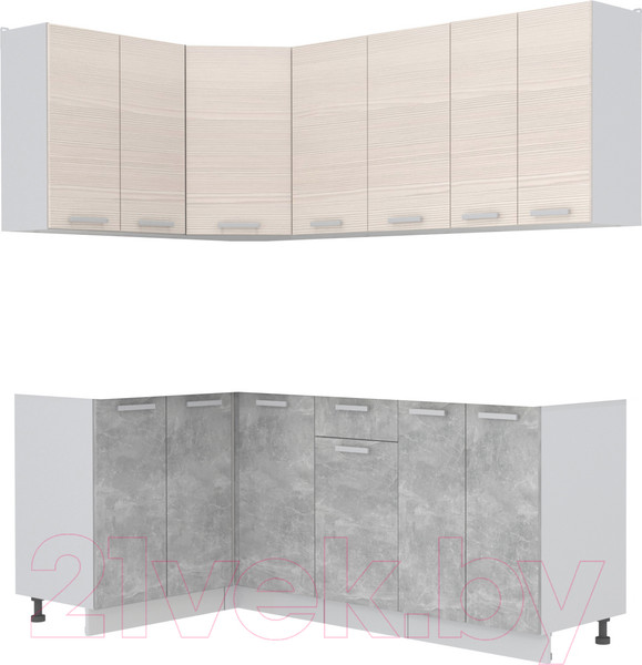 Изображение товара Кухонный гарнитур Интерлиния Мила Лайт 1.2x2.0 без столешницы (вудлайн кремовый/бетон)