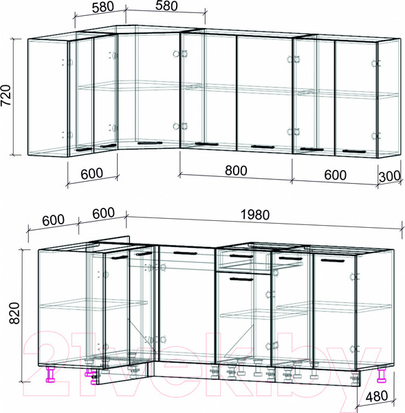 Изображение товара Кухонный гарнитур Интерлиния Мила Лайт 1.2x2.0 без столешницы (бетон)