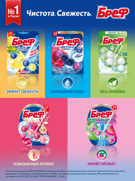 Изображение товара Чистящее средство для унитаза Бреф Сила-Актив Океанский бриз (3x50г)