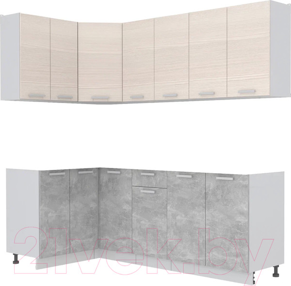 Изображение товара Кухонный гарнитур Интерлиния Мила Лайт 1.2x2.2 без столешницы (вудлайн кремовый/бетон)