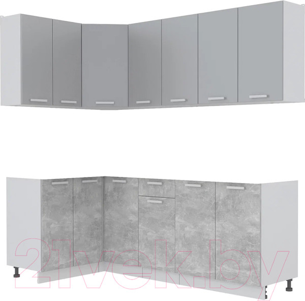 Изображение товара Кухонный гарнитур Интерлиния Мила Лайт 1.2x2.2 без столешницы (серебристый/бетон)