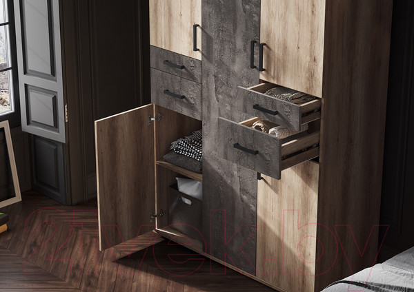 Изображение товара Шкаф Стендмебель Нельсон ШК 02 (железный камень/дуб каньон)