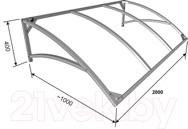 Изображение товара Козырек ИМпласт Скат 2000х950 Янтарь в полимерной краске (с сотовым поликарбонатом 6мм)