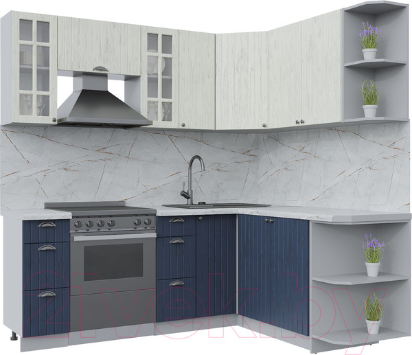 Изображение товара Кухонный гарнитур Интерлиния Берес 1.7x2.1 правая (дуб снежный/дуб королевский/серый каспий)