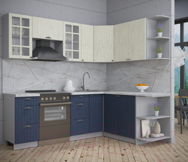 Изображение товара Кухонный гарнитур Интерлиния Берес 1.7x2.3 правая (дуб снежный/дуб королевский/серый каспий)