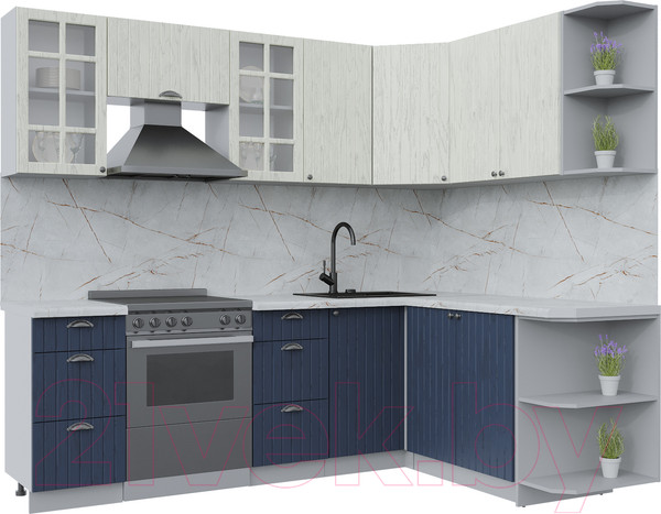 Изображение товара Кухонный гарнитур Интерлиния Берес 1.7x2.4 правая (дуб снежный/дуб королевский/серый каспий)