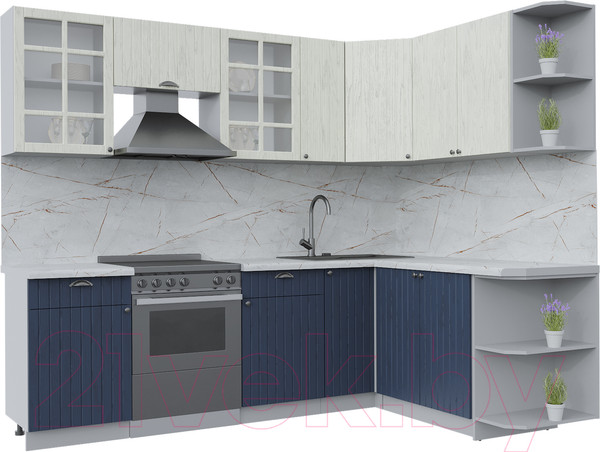 Изображение товара Кухонный гарнитур Интерлиния Берес 1.7x2.5 правая (дуб снежный/дуб королевский/серый каспий)