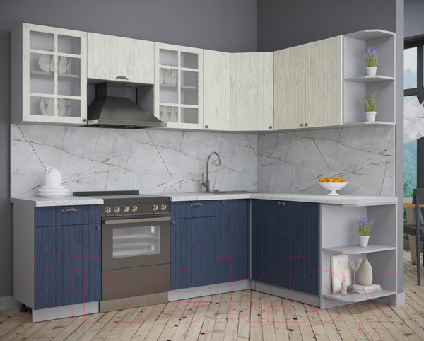 Изображение товара Кухонный гарнитур Интерлиния Берес 1.7x2.5 правая (дуб снежный/дуб королевский/серый каспий)