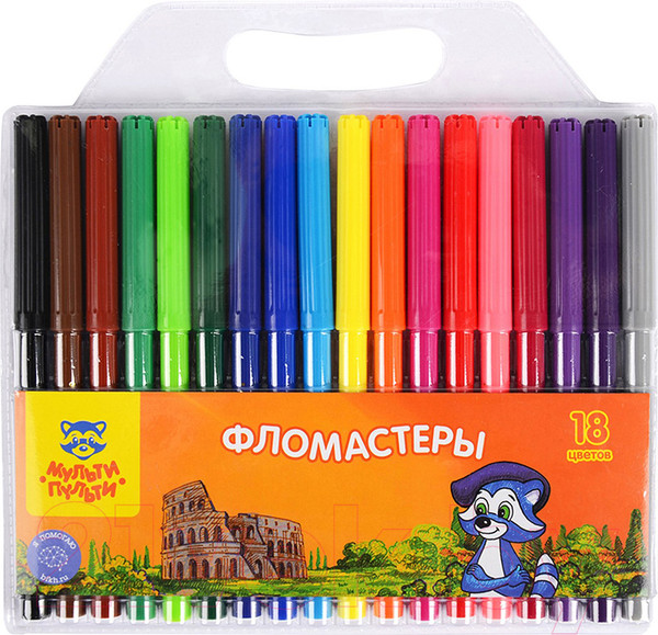 Изображение товара Фломастеры Мульти-пульти Енот в Италии / WP_10728 (18цв)