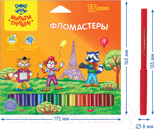 Изображение товара Фломастеры Мульти-пульти Енот во Франции / WP_10718 (18цв)