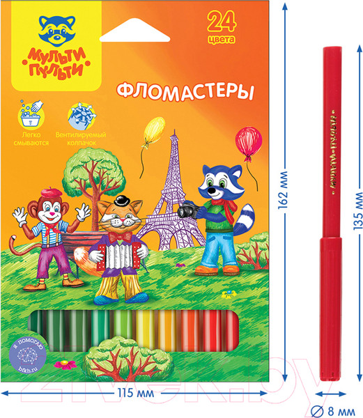 Изображение товара Фломастеры Мульти-пульти Енот во Франции / WP_10720 (24цв)