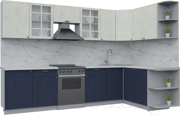 Изображение товара Кухонный гарнитур Интерлиния Берес 1.7x3.1 правая (дуб снежный/дуб королевский/серый каспий)