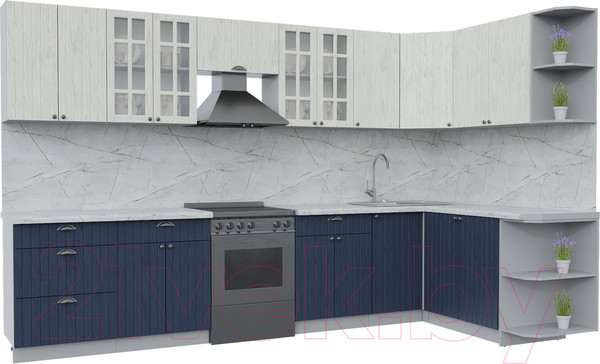 Изображение товара Кухонный гарнитур Интерлиния Берес 1.7x3.4 правая (дуб снежный/дуб королевский/серый каспий)