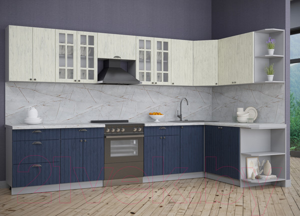 Изображение товара Кухонный гарнитур Интерлиния Берес 1.7x3.4 правая (дуб снежный/дуб королевский/серый каспий)