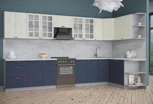 Изображение товара Кухонный гарнитур Интерлиния Берес 1.7x3.7 правая (дуб снежный/дуб королевский/серый каспий)