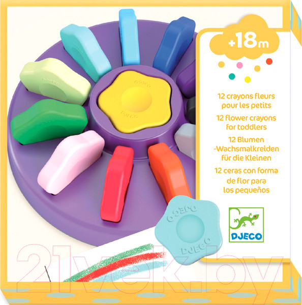 Изображение товара Восковые мелки Djeco В форме цветка для малышей / 09005 (12шт)
