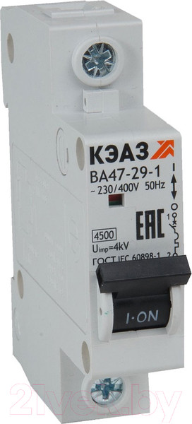 Изображение товара Выключатель автоматический КЭАЗ 1P C 6А 4.5кА ВА47-29-1C6-УХЛ3 / 318208