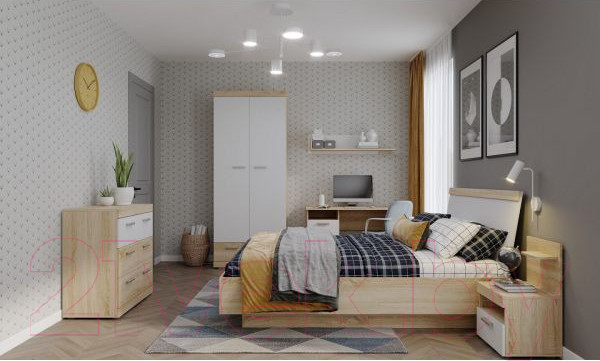 Изображение товара Прикроватная тумба Памир Соната ТС-450 (дуб сонома/белый глянец)