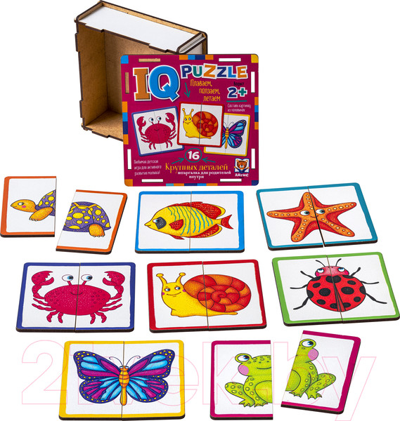 Изображение товара Развивающая игра Айрис-пресс IQ пазл деревянный. Плаваем, ползаем, летаем 2+ / 9785811282432