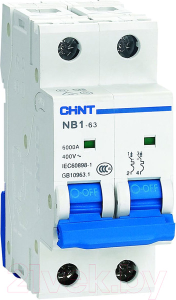 Изображение товара Выключатель автоматический Chint NB1-63 2P 50A 6кА х-ка C (DB) (R) / 179666