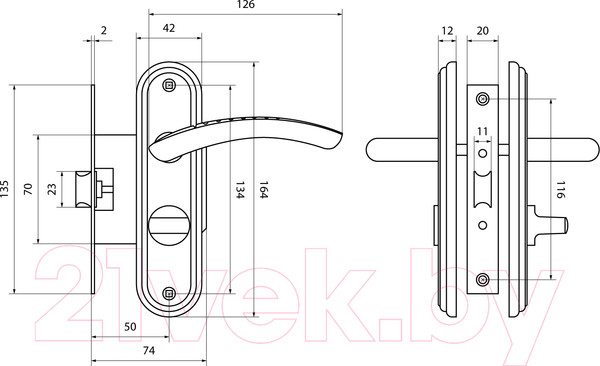 Изображение товара Защелка врезная с фиксацией БУЛАТ Альфа ЗЩ1-Д01.05 П (правая, золото)