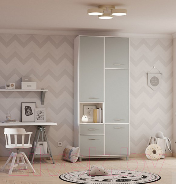 Изображение товара Шкаф Polini Kids Mirum 2320 двухсекционный / 0002068.55 (белый/серый)