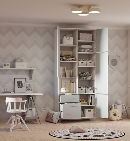 Изображение товара Шкаф Polini Kids Mirum 2320 двухсекционный / 0002068.55 (белый/серый)