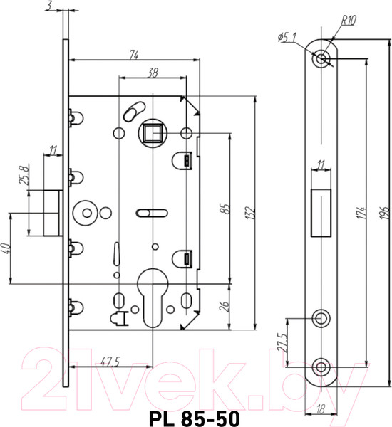 Изображение товара Замок врезной Аллюр Арт PL 85-50 PB (b2b) без ц/м (золото)