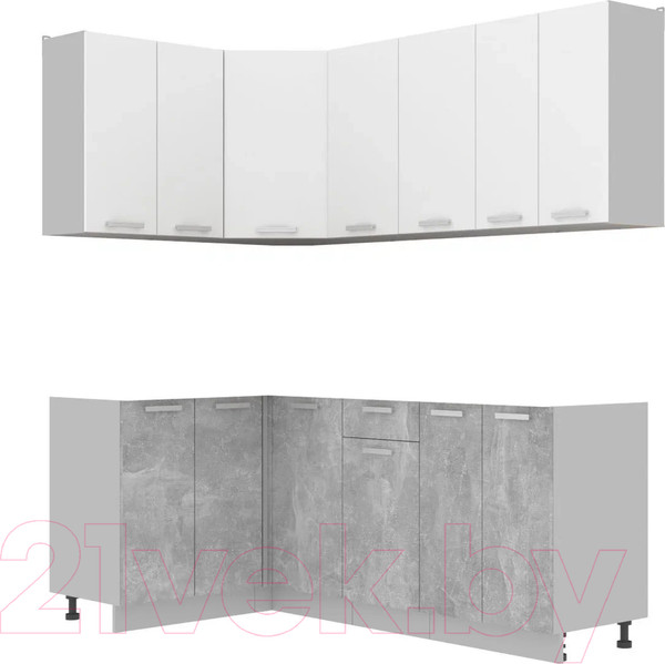 Изображение товара Кухонный гарнитур Интерлиния Мила Лайт 1.2x2.0 без столешницы (белый платинум/бетон)