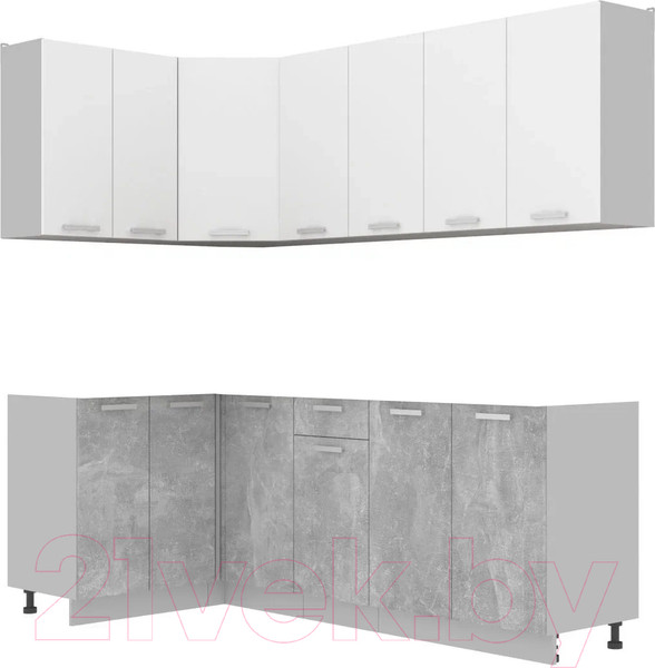 Изображение товара Кухонный гарнитур Интерлиния Мила Лайт 1.2x2.2 без столешницы (белый платинум/бетон)