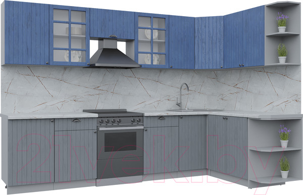 Изображение товара Кухонный гарнитур Интерлиния Берес 1.7x3.1 правая (дуб лазурный/дуб серый/серый каспий)