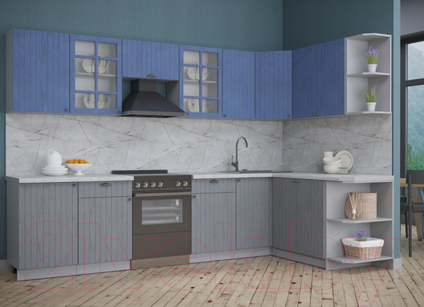 Изображение товара Кухонный гарнитур Интерлиния Берес 1.7x3.1 правая (дуб лазурный/дуб серый/серый каспий)