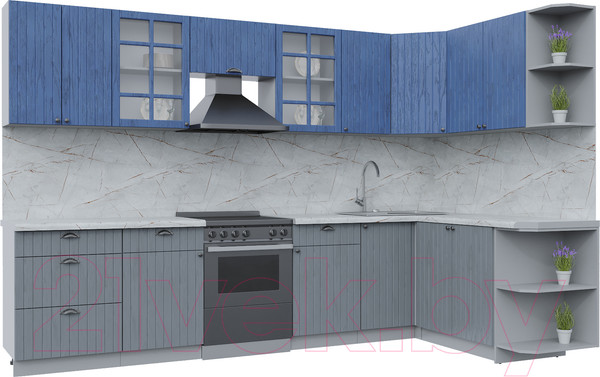 Изображение товара Кухонный гарнитур Интерлиния Берес 1.7x3.2 правая (дуб лазурный/дуб серый/серый каспий)