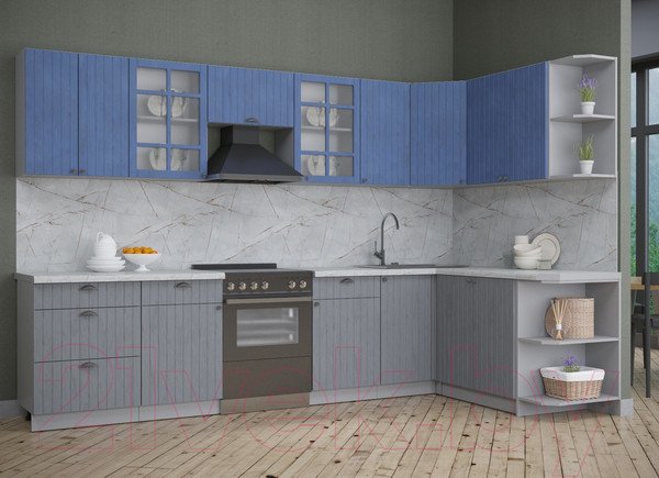 Изображение товара Кухонный гарнитур Интерлиния Берес 1.7x3.2 правая (дуб лазурный/дуб серый/серый каспий)