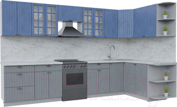 Изображение товара Кухонный гарнитур Интерлиния Берес 1.7x3.4 правая (дуб лазурный/дуб серый/серый каспий)