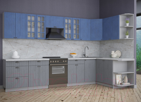 Изображение товара Кухонный гарнитур Интерлиния Берес 1.7x3.4 правая (дуб лазурный/дуб серый/серый каспий)