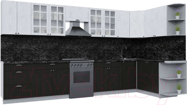 Изображение товара Кухонный гарнитур Интерлиния Берес 1.7x3.8 правая (дуб английский/дуб полярный/кастилло темный)